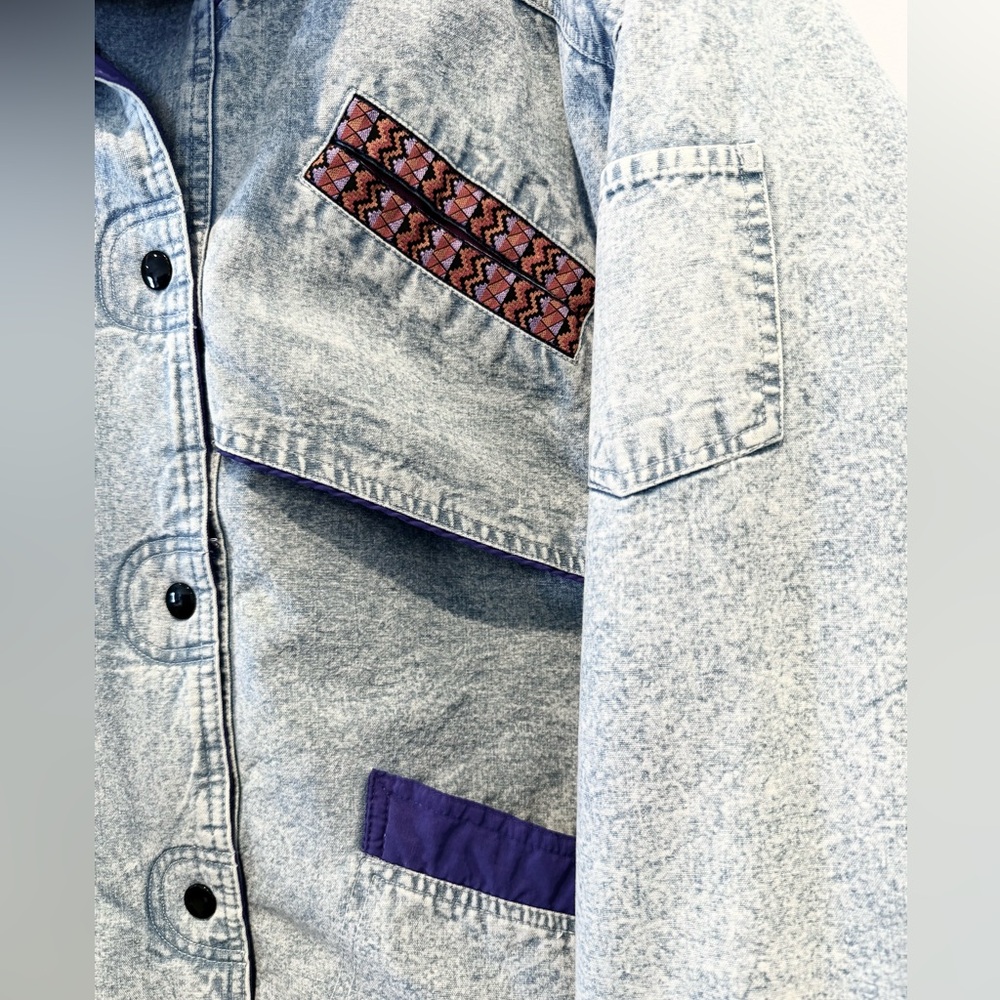 Vintage Retro 80’s Gitano Acid Washed Denim Outerwear Oversized Coat Sz L - Picture 4 of 6